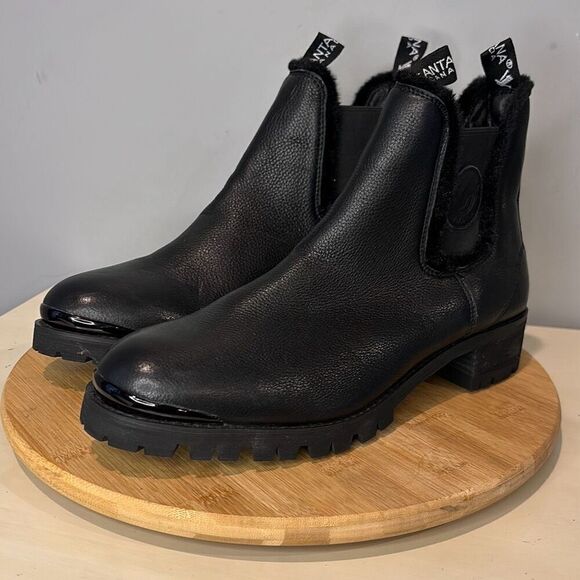 Santana Canada Women's Nina Leather‎ Faux Fur Trim Ankle Boots Black Size 11 - Picture 3 of 10